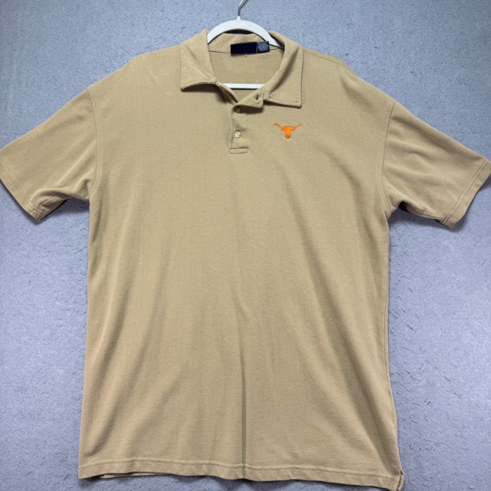Mens Tan Texas Longhorn‎ Polo Shirt XL Cotton Polyester Blue Generation
